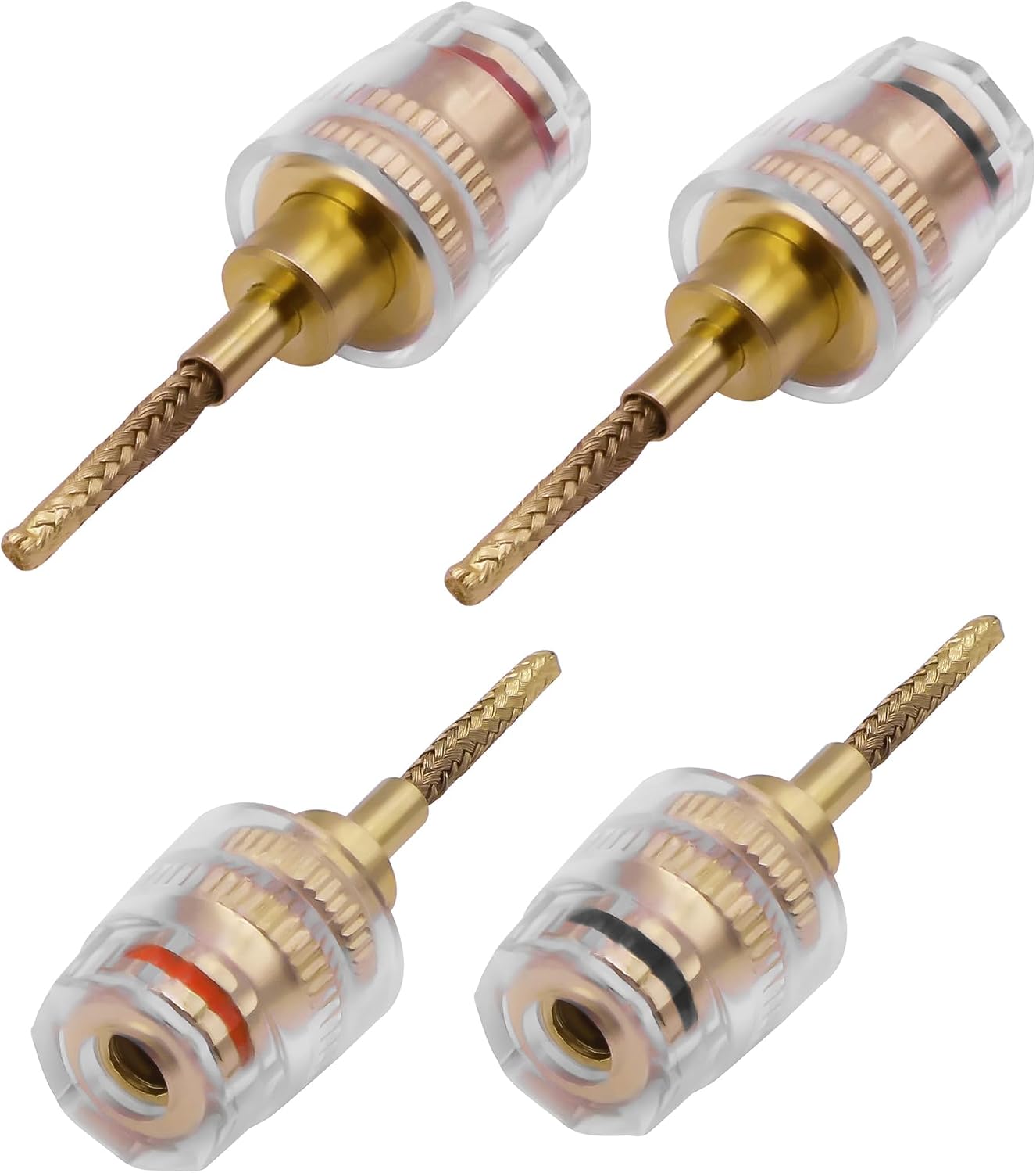 Flex Pin Banana Plug 4mm Banana Female to Braided 2mm Connector Speaker Audio Adapter HiFi Audio Black & Red Terminal Binding Post Banana Connector for Amplifier Speaker Sound System - 2 Pairs