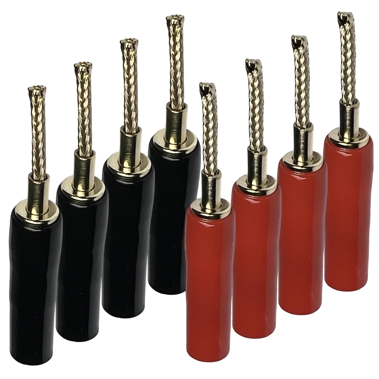 2mm Flex Pin Braided Gold Plated Banana Plug for Amplifier Speaker Wires, Sound System, Home Audio, Black and Red, 4 Pairs, Silicone Soft Shell