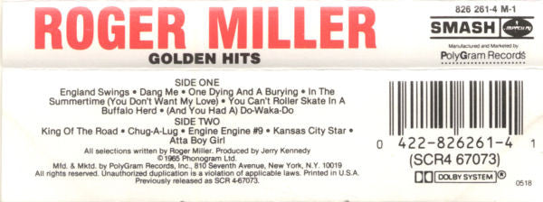 Roger Miller : Golden Hits (Cass, Comp, RE, Dol)