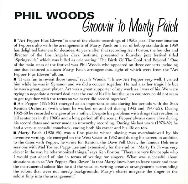 Phil Woods & The Los Angeles Jazz Orchestra : Groovin' To Marty Paich (CD, Album)