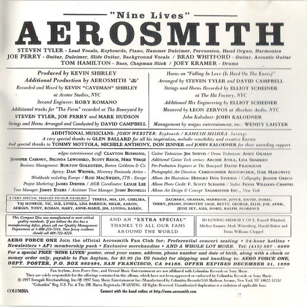 Aerosmith : Nine Lives (CD, Album, Club)