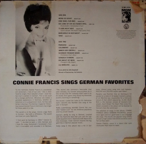 Connie Francis : Sings German Favorites (LP, Album, Mono)