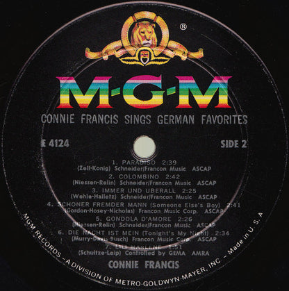 Connie Francis : Sings German Favorites (LP, Album, Mono)