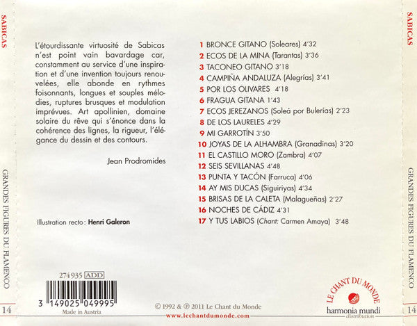 Sabicas : Grandes Figures Du Flamenco - Volume 14 (CD, Comp, RE)