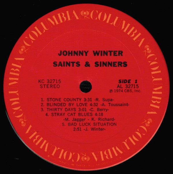 Johnny Winter : Saints & Sinners (LP, Album, Pit)