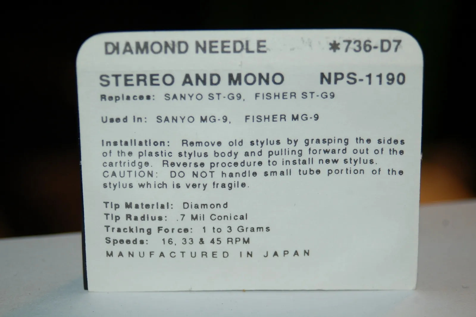 0736-D7 Pfanstiehl * Sanyo ST-G9 ; Fisher ST- G9 Stylus