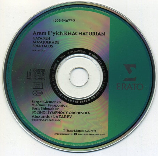 Aram Khachaturian*, Bolshoi Symphony Orchestra*, Alexander Lazarev : Gayaneh (Sabre Dance) / Spartacus / Masquerade (Excerpts) (CD, Album)
