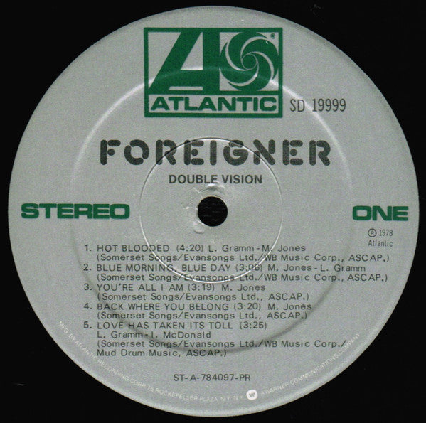 Foreigner : Double Vision (LP, Album, RP, PR )