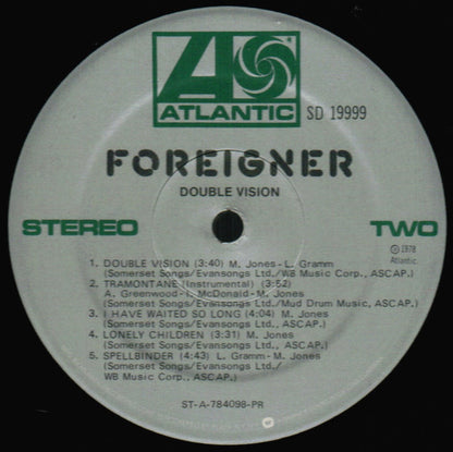 Foreigner : Double Vision (LP, Album, RP, PR )