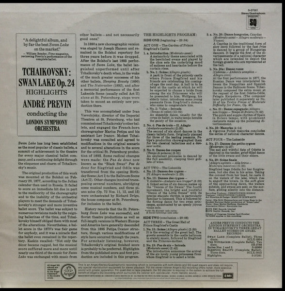 Pyotr Ilyich Tchaikovsky - London Symphony Orchestra, André Previn : Swan Lake - Highlights (LP, Album, Quad, SQ)