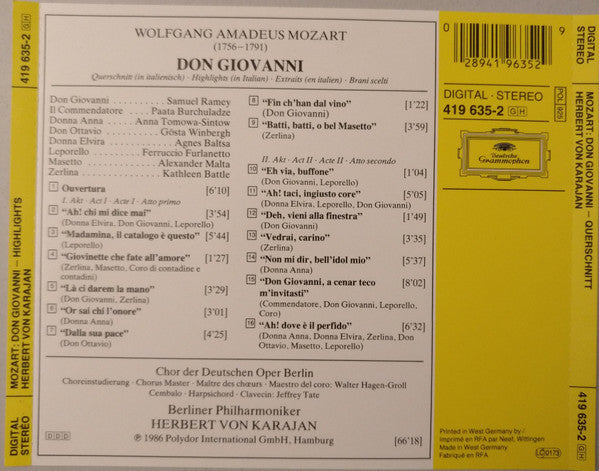 Mozart* : Berliner Philharmoniker, Herbert Von Karajan : Don Giovanni (Querschnitt • Highlights • Extraits • Brani Scelti) (CD)