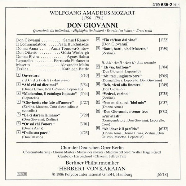 Mozart* : Berliner Philharmoniker, Herbert Von Karajan : Don Giovanni (Querschnitt • Highlights • Extraits • Brani Scelti) (CD)