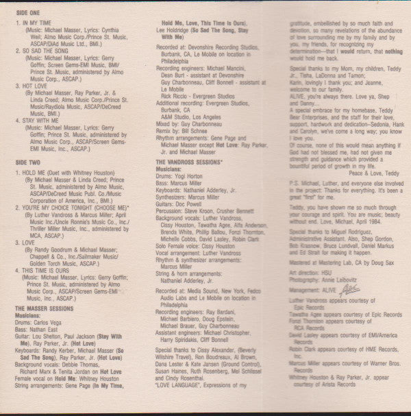 Teddy Pendergrass : Love Language (Cass, Album, AR,)