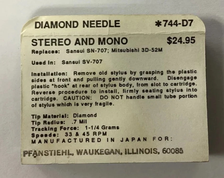0744-D7 Pfanstiehl * Sansui SN-707 ; Mitsubishi 3D-52M Stylus