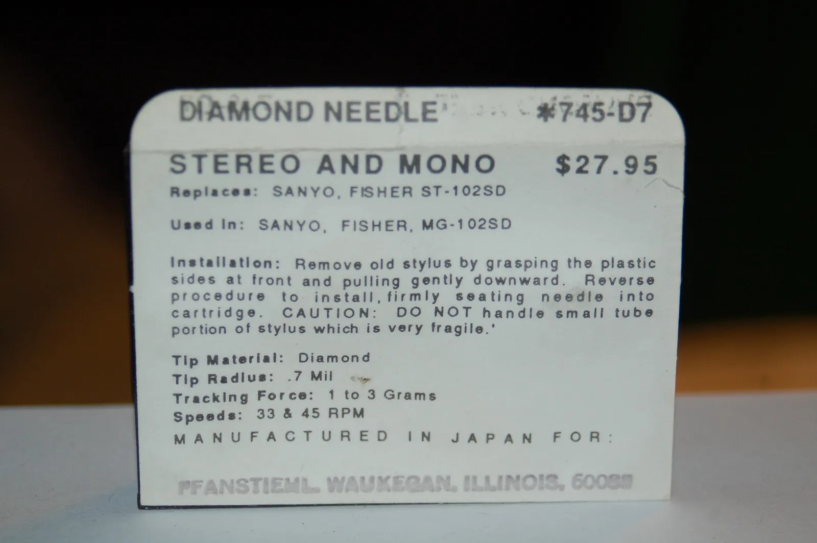 0745-D7 Pfanstiehl * Sanyo ; Fisher ST-102SD Stylus