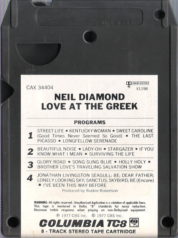 Neil Diamond : Love At The Greek: Recorded Live At The Greek Theatre (8-Trk, Album)