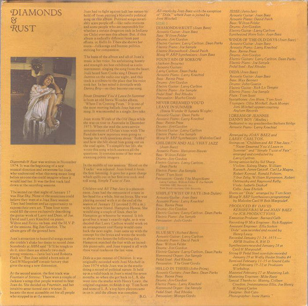 Joan Baez : Diamonds & Rust (LP, Album, Pit)
