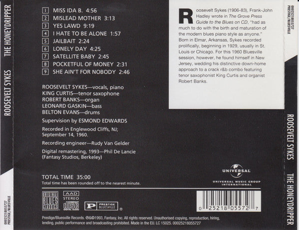 Roosevelt Sykes : The Honeydripper (CD, Album, RE, RM)