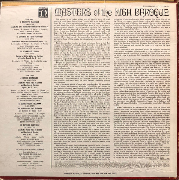 Collegium Musicum Saarensis : Masters Of The High Baroque (LP, Album, RP)