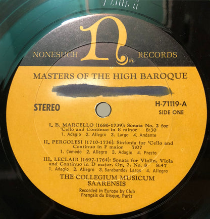 Collegium Musicum Saarensis : Masters Of The High Baroque (LP, Album, RP)