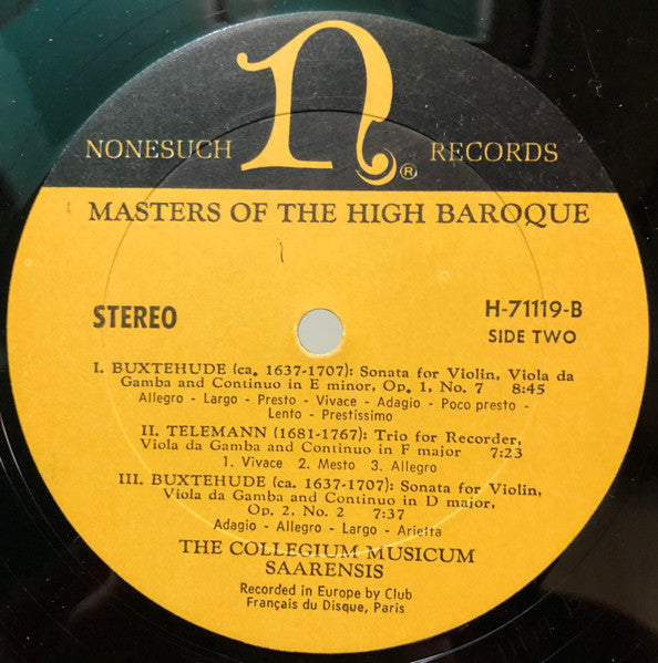 Collegium Musicum Saarensis : Masters Of The High Baroque (LP, Album, RP)