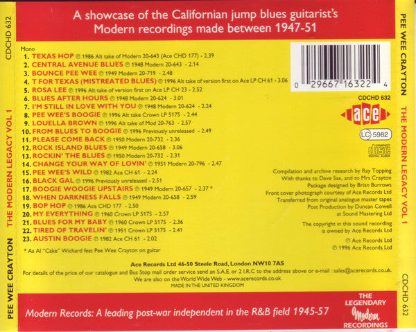 Pee Wee Crayton : The Modern Legacy Volume 1 (CD, Comp)