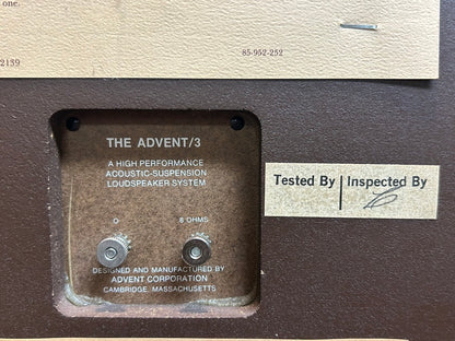 Advent/3 Bookshelf Speakers * Fully Serviced * Original Boxes