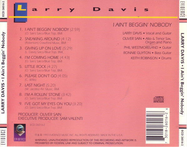 Larry Davis (4) : I Ain't Beggin' Nobody (CD, Album)