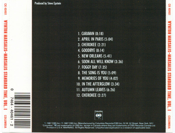 Wynton Marsalis : Marsalis Standard Time, Vol. 1 (CD, Album)