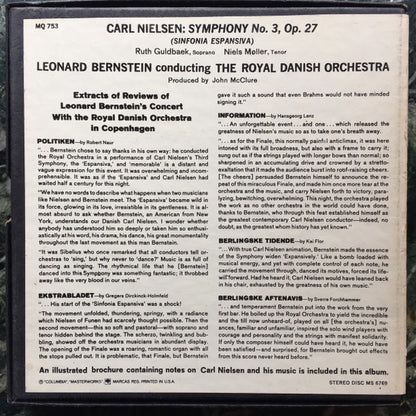 Carl Nielsen, Leonard Bernstein, The Royal Danish Orchestra*, Ruth Guldbaek*, Niels Moller* : Symphony No. 3 (Sinfonia Espansiva) (Reel, 4tr Stereo, 7" Reel, Album)