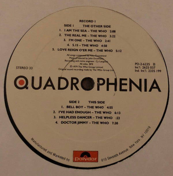 Various : Quadrophenia (Original Motion Picture Soundtrack From The Who Film) (2xLP, Album, Comp, PRC)