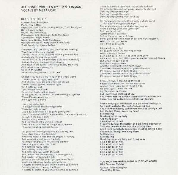 Meat Loaf : Bat Out Of Hell (CD, Album, RE, RM, Son)