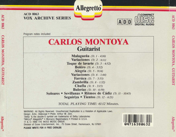 Carlos Montoya : Guitarist (CD, Comp)