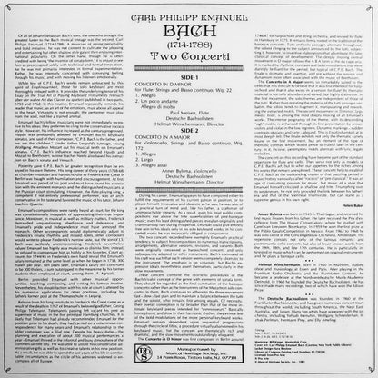 Carl Philipp Emanuel Bach - Deutsche Bachsolisten, Helmut Winschermann, Paul Meisen, Anner Bylsma : Two Concerti (LP, RE)