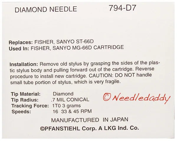 0794-D7 Pfanstiehl * Sanyo, Crosley, Sony Stylus