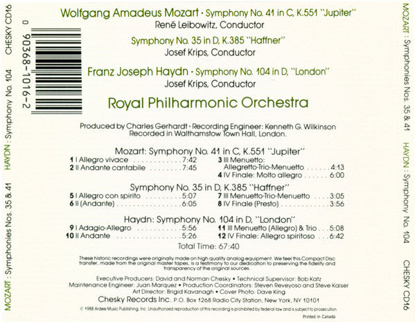 Mozart*  /  Haydn* : Symphonies Nos. 35 & 41 / Symphony No. 104 (CD, Comp)