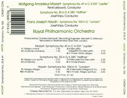 Mozart*  /  Haydn* : Symphonies Nos. 35 & 41 / Symphony No. 104 (CD, Comp)