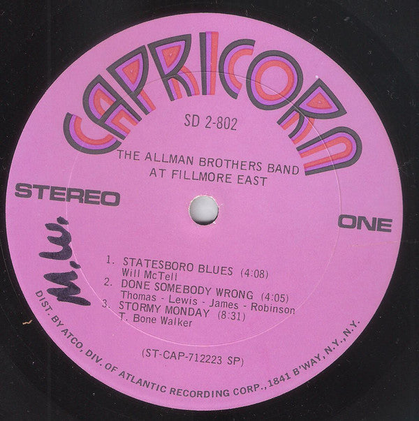 The Allman Brothers Band : The Allman Brothers Band At Fillmore East (2xLP, Album, SP )