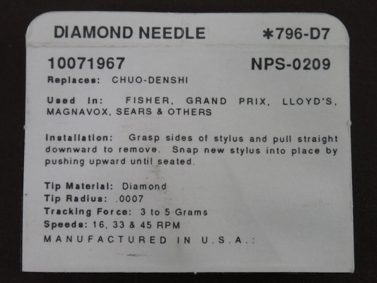 0796-D7 Pfanstiehl Replacement Stylus