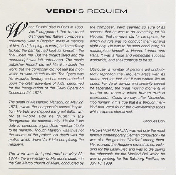 Verdi*, Berliner Philharmoniker, Herbert Von Karajan : Requiem (2xCD, RE)