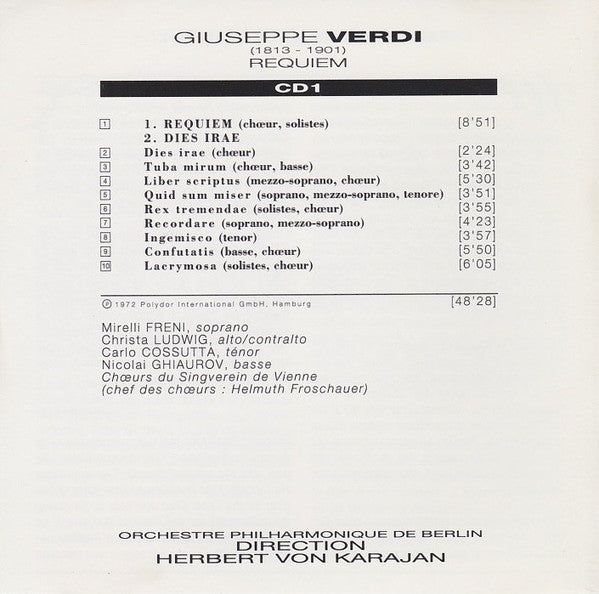 Verdi*, Berliner Philharmoniker, Herbert Von Karajan : Requiem (2xCD, RE)
