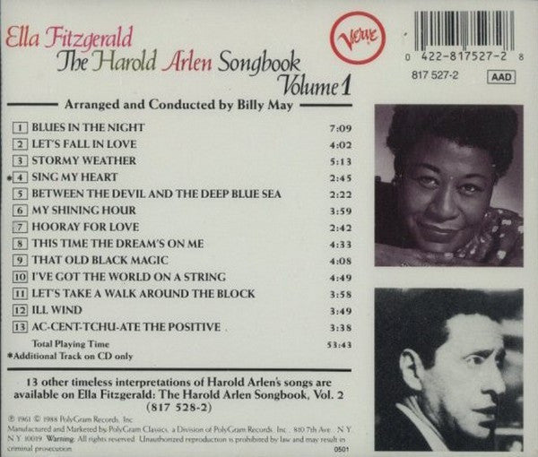 Ella Fitzgerald : Ella Fitzgerald Sings The Harold Arlen Song Book Vol.1 (CD, Album, RE)