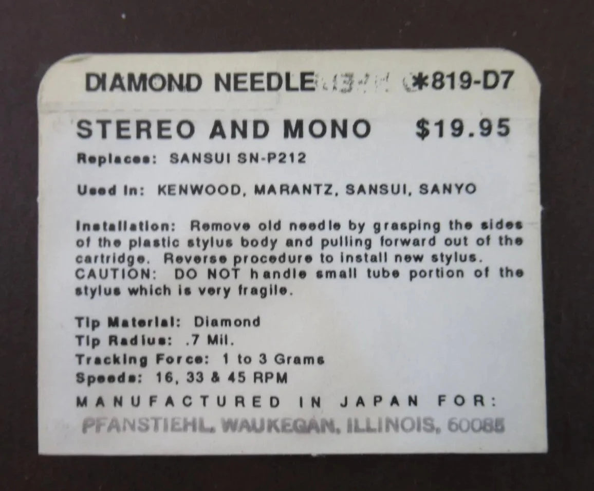 0819-D7 Pfanstiehl * Sansui SN-P212 Stylus