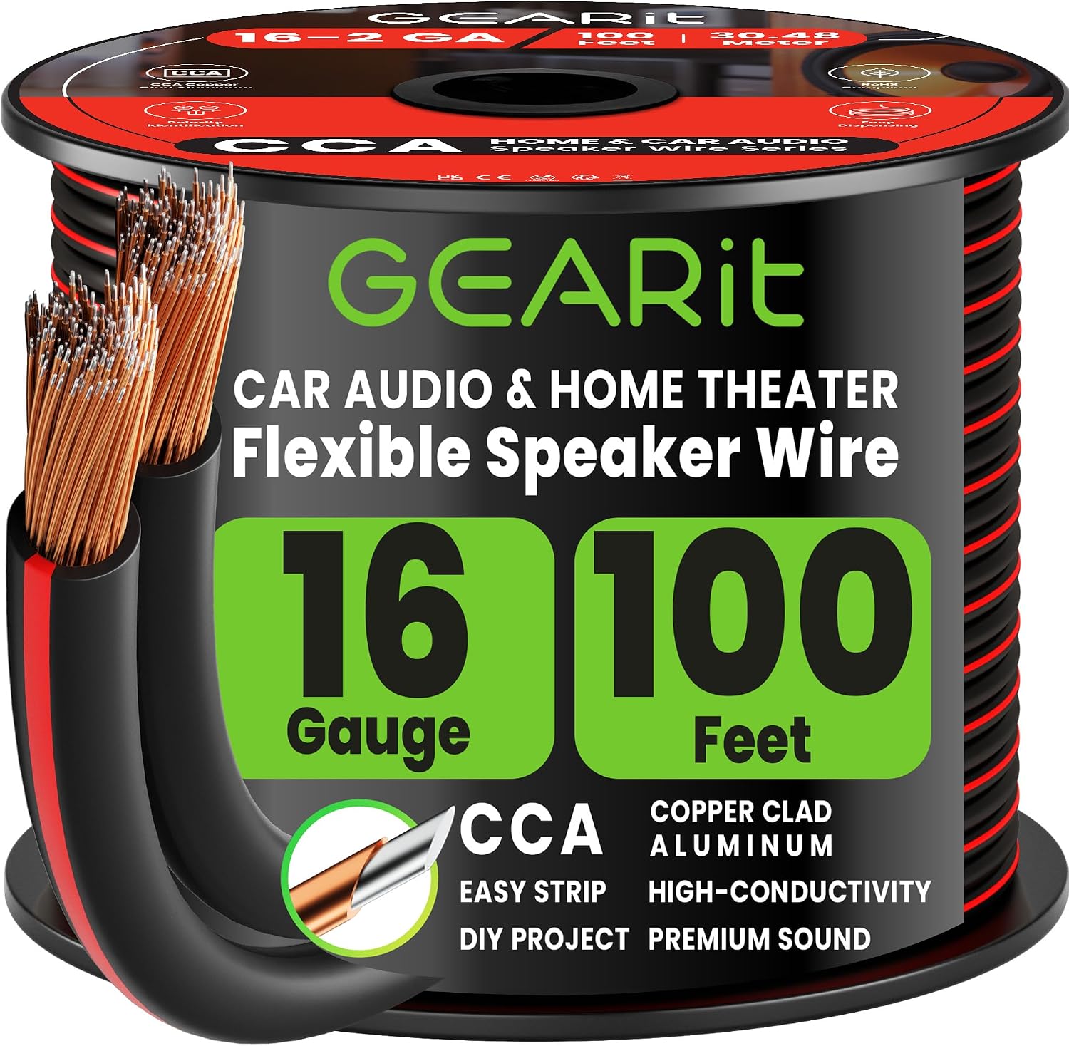 GEARit 16 Gauge Speaker Wire 100 ft,16 Gauge