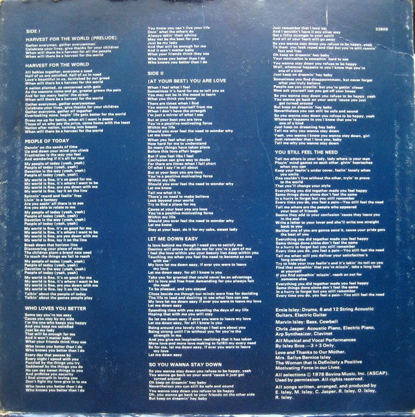 The Isley Brothers : Harvest For The World (LP, Album, Pit)