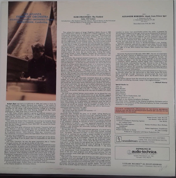 Igor Stravinsky, Alexander Borodin, Robert Shaw, Atlanta Symphony Orchestra And Chorus* : The Firebird (Suite, 1919 Version) / Overtures And Polovetsian Dances From Prince Igor (LP, Album, Gat)