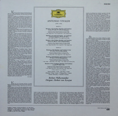 Antonio Vivaldi, Berliner Philharmoniker • Herbert Von Karajan : 6 Concerti «L'Amoroso» U.A. (LP)