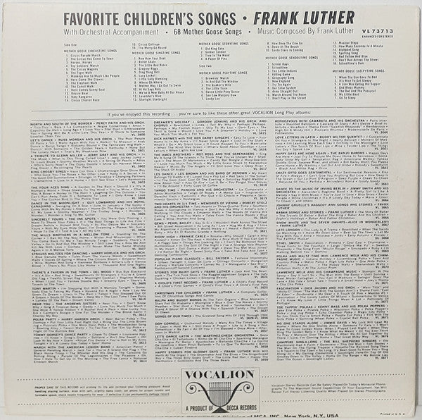 Frank Luther (2) : Favorite Children's Songs - 68 Mother Goose Songs (LP, Album)