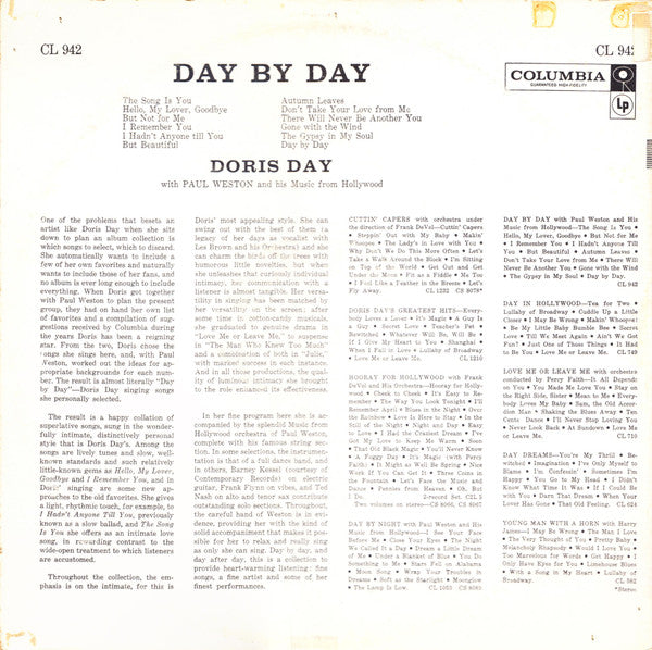 Doris Day With Paul Weston And His Music From Hollywood : Day By Day (LP, Album, Mono)