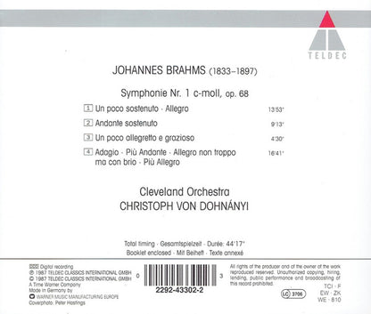 Johannes Brahms – Cleveland Orchestra*, Christoph von Dohnányi : Symphonie Nr. 1 C-Moll, Op. 68 (CD, Album, RE)